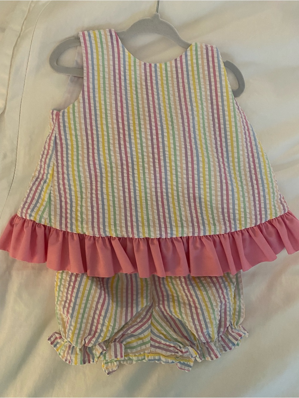 Mint Magnolia 24mo Girls' Pink Ruffle Seersucker Set - Multicolor Stripes